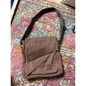 Augur Canvas Crossbody Bag Leather Accent Utility Messenger Military See Pics
